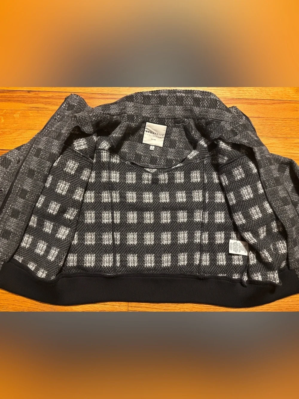 bagatelle Gray Plaid Bomber Jacket with Black Trim